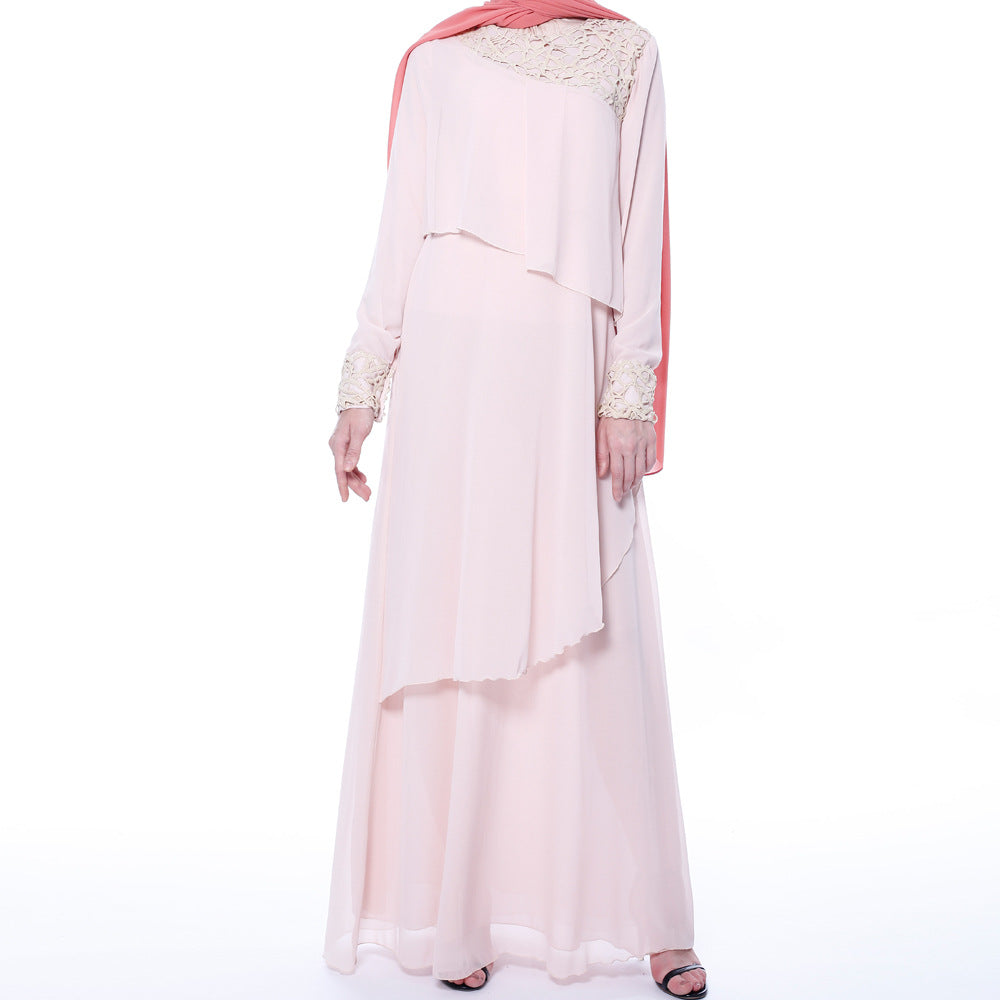 9730 Lace stitching chiffon muslim abaya dress