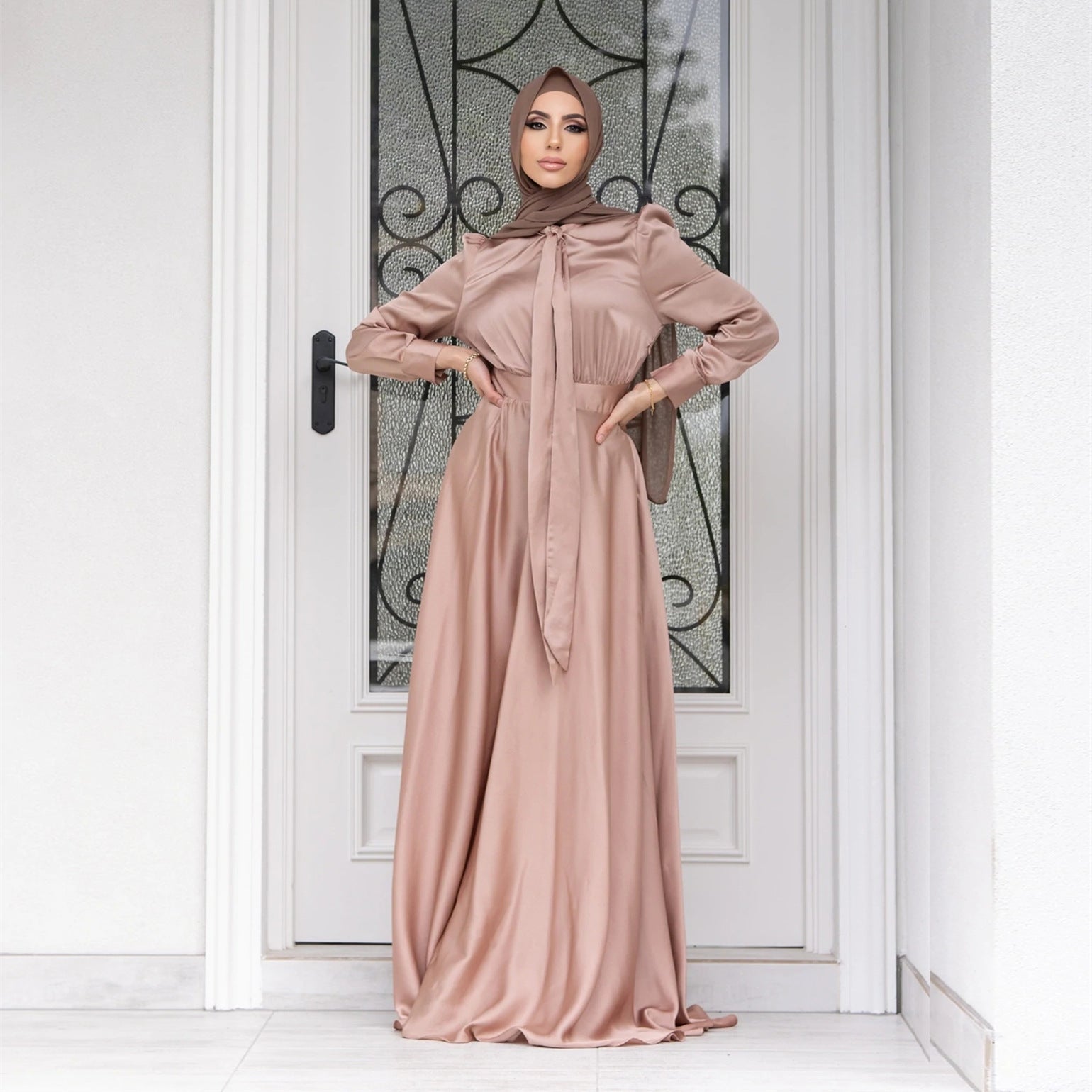 M160 Cross-border foreign trade women's dress Muslim fashion big swing satin dress