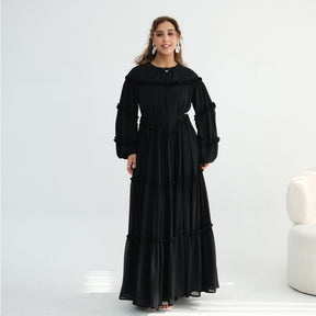 LR1161  Long Sleeve Tiered Ruffle Double Layer Dress