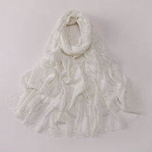 260602  Plain Soft Bamboo-Texture Yarn Short Fringe Hot-Fix Crystal Hijab