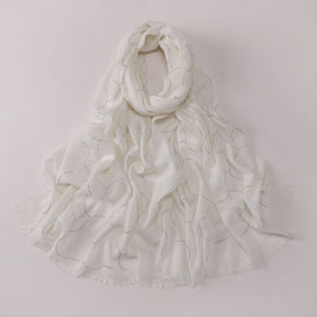 260602  Plain Soft Bamboo-Texture Yarn Short Fringe Hot-Fix Crystal Hijab