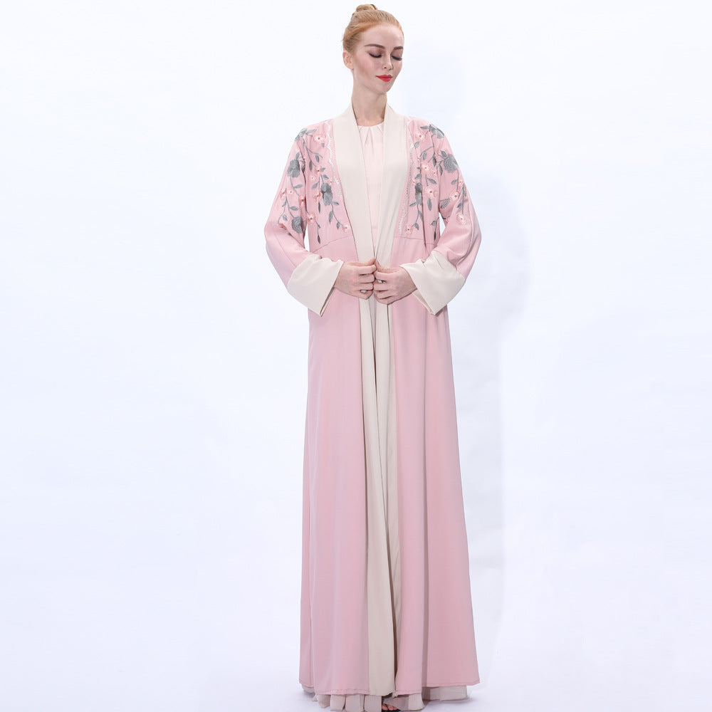 91207 Embroidered chiffon cardigan muslim dress