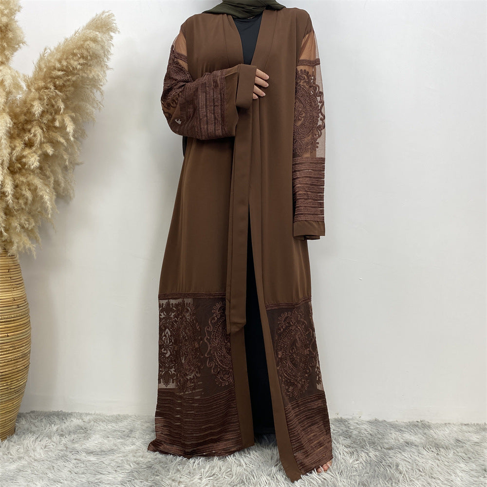 1546 plain Embroidery mesh yarn muslim abaya dress