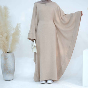 LR719 Abaya Dress with Draped Waist & Batwing Sleeves