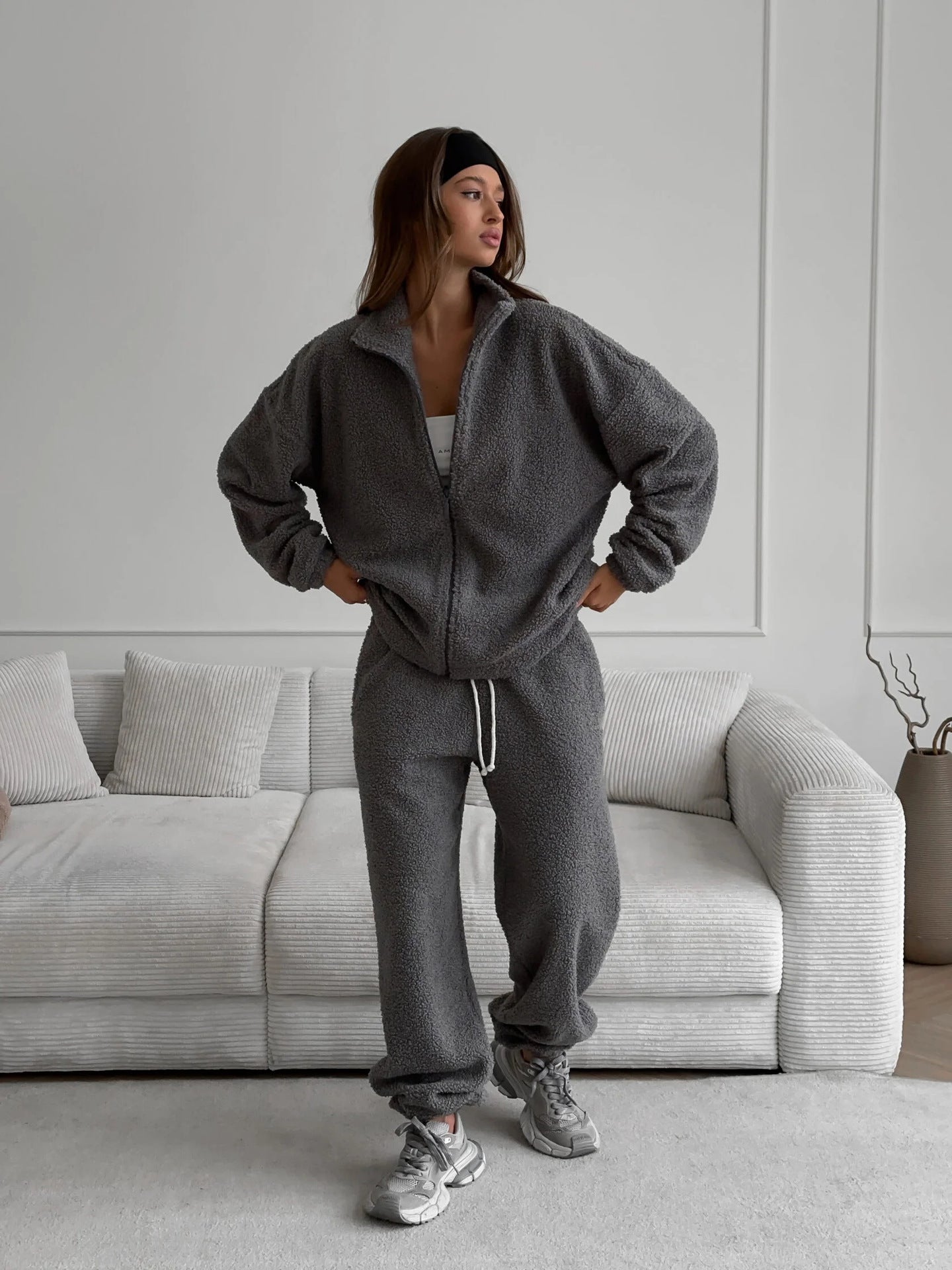 C56362  Autumn Winter New Sporty Casual Cardigan Sweatsuit Set Abaya