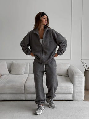 C56362  Autumn Winter New Sporty Casual Cardigan Sweatsuit Set Abaya