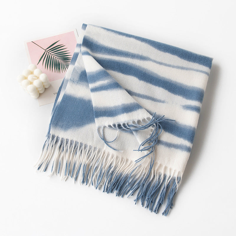 FH24-5776 zebra striped fringe scarf