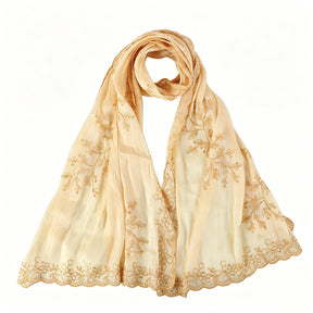 WJ115  Plain Embroidered Scallop Edge Sea Island Silk Hijab