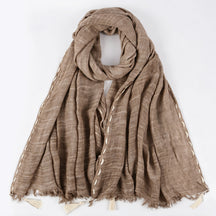 YC008  Crinkle Drawstring Polyester Fringe Tassel Hijab