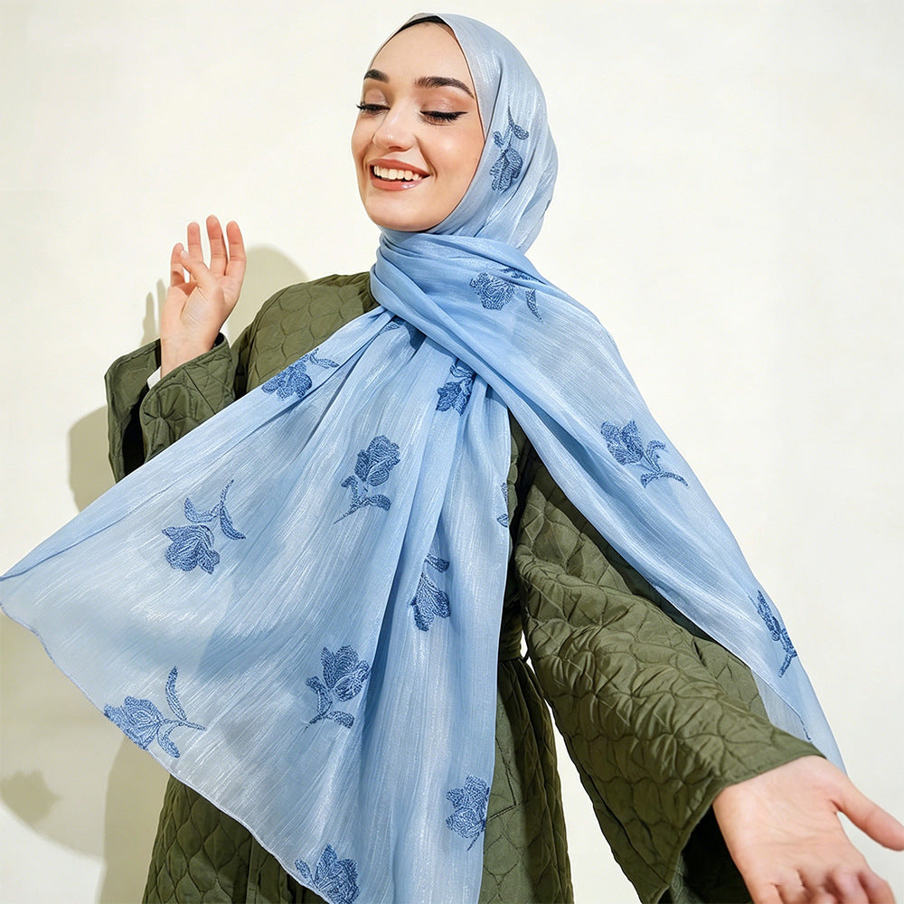 WJ103  Sea Island Silk Embroidered Sun Protection Hijab
