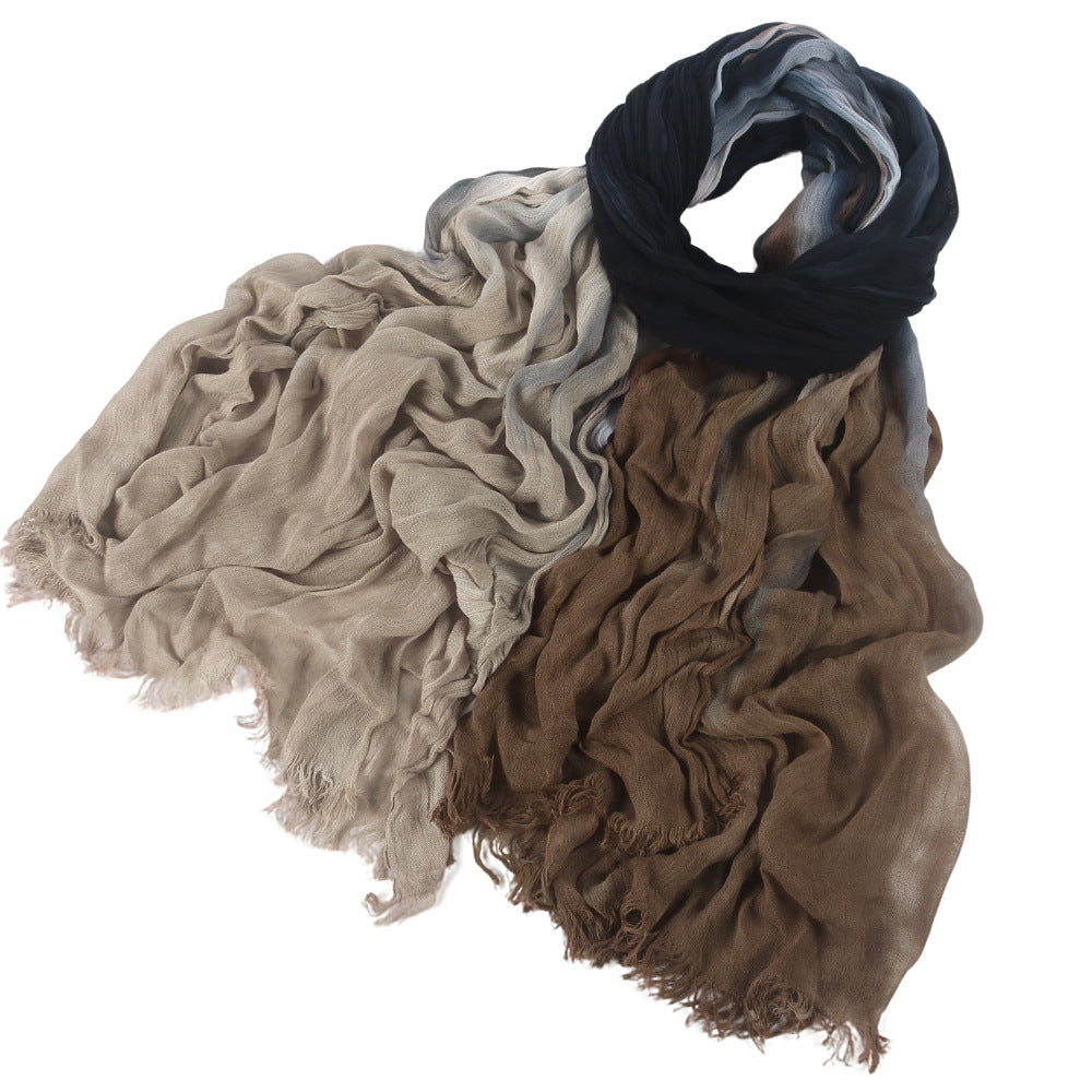 SS009  Modal Tie-Dye Oil Painting Style Two-End Fringed Crinkled Hijab