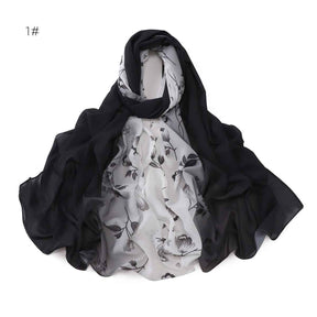 YZ202  Ombre Floral Print Pearl Chiffon Hijab