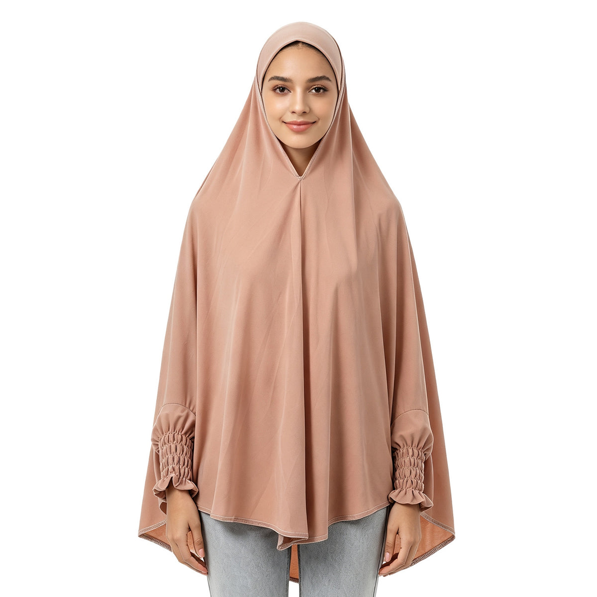 22201-22210  Plain High-Stretch Polyester Ruffled-Edge Sleeve Hijab