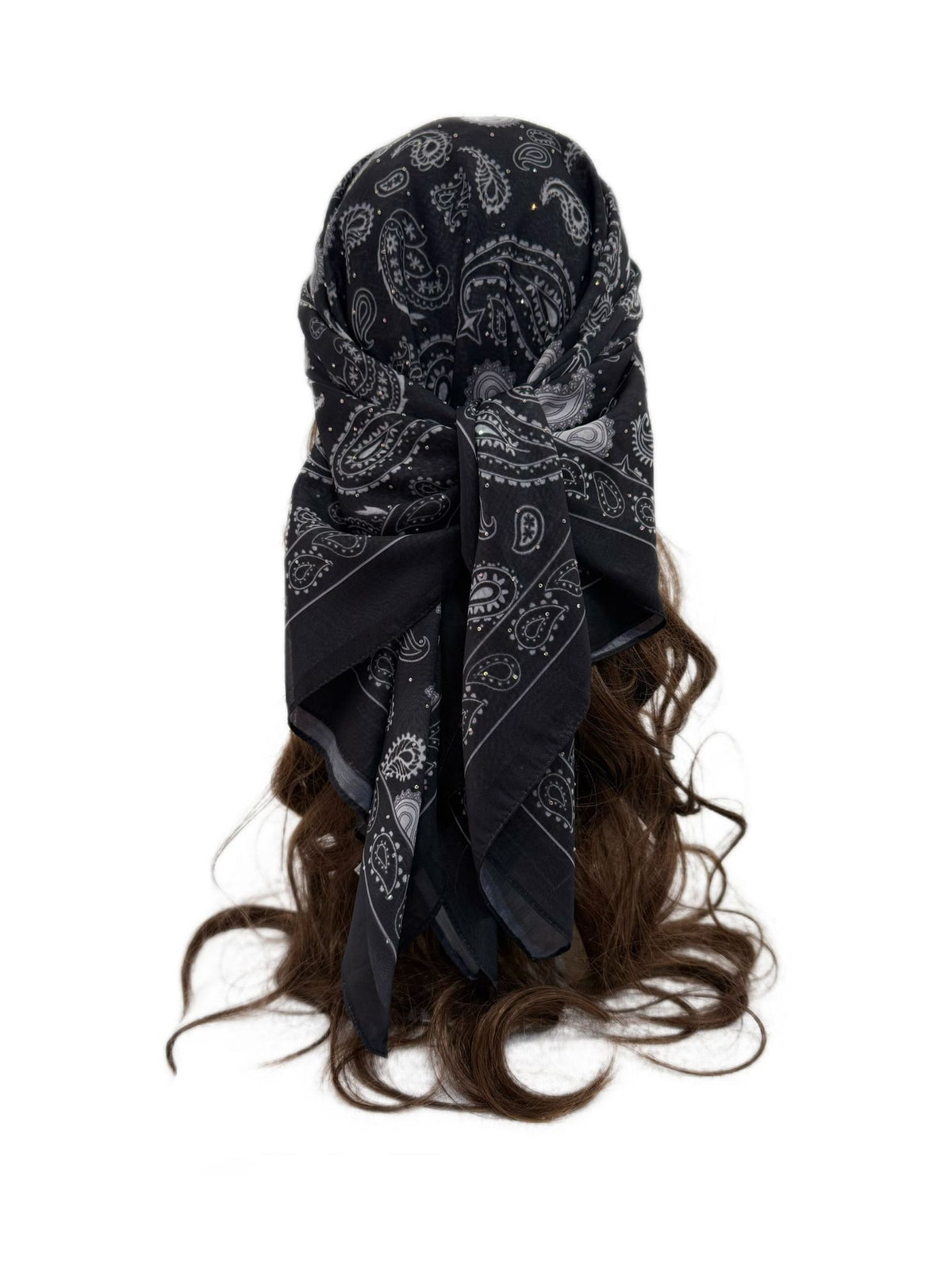 ASYLT552509018  90*90cm Paisley Printed Polyester Hotfix Rhinestone Square Scarf