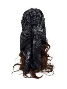 ASYLT552509018  90*90cm Paisley Printed Polyester Hotfix Rhinestone Square Scarf
