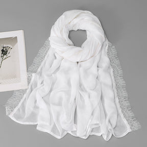 SW161  Plain Lace Trim Polyester Hijab
