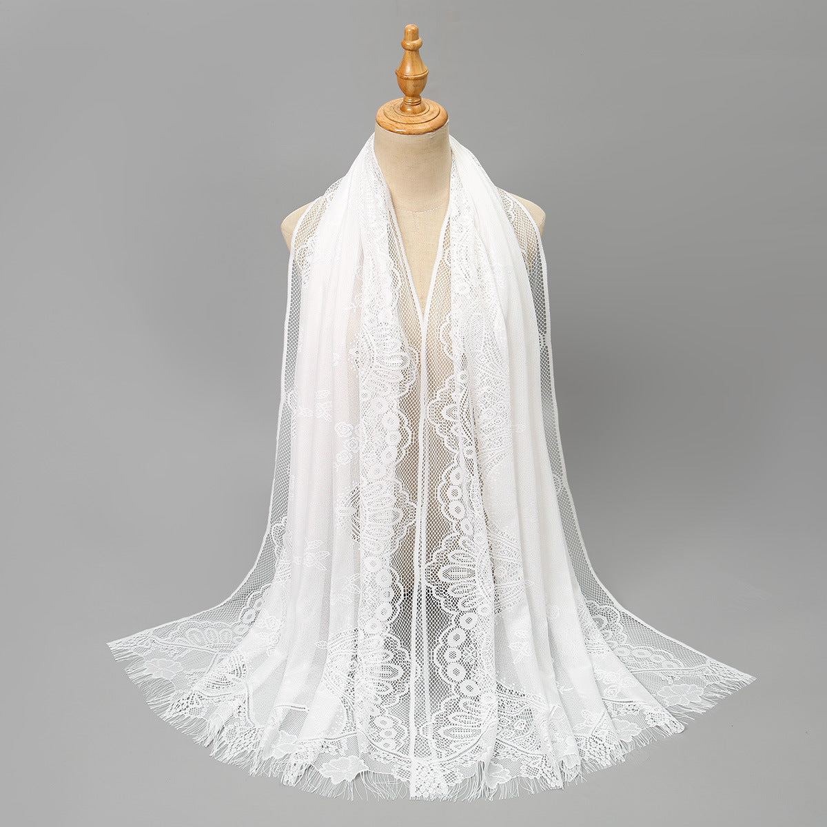 VE160  Plain Polyester Water Wave Cutout Lace Fringe Hijab