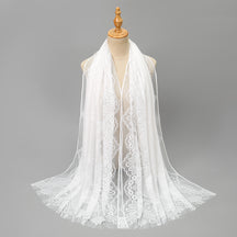 VE160  Plain Polyester Water Wave Cutout Lace Fringe Hijab