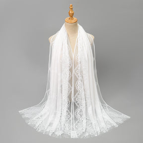 VE160  Plain Polyester Water Wave Cutout Lace Fringe Hijab