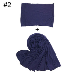 ND474  85*185cm Large Size Plain Mercerized Cotton Soft Jersey Hijab with Undercap Set