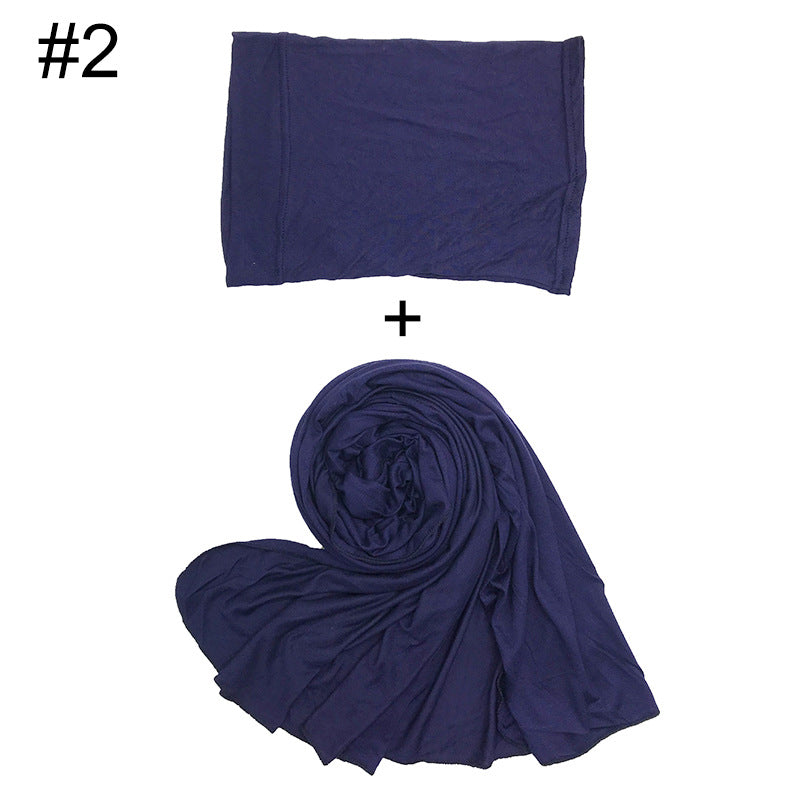 ND474  85*185cm Large Size Plain Mercerized Cotton Soft Jersey Hijab with Undercap Set