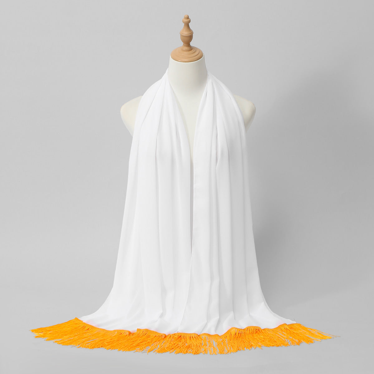 SW156  Plain Gold-Trim Tassel Chiffon Hijab