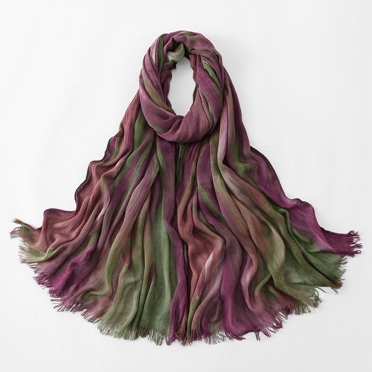 VE134  Ethnic Rainbow Tie-Dye Crinkle Rayon Hijab