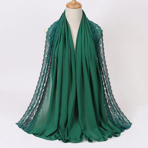 珍珠 边 Plain Chiffon Lace Hijab - Color Option