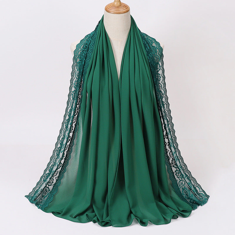 珍珠 边 Plain Chiffon Lace Hijab - Color Option