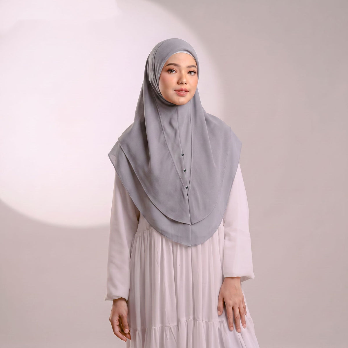 A2  Plain Double-Layer Chiffon Rhinestone One-Piece Hijab