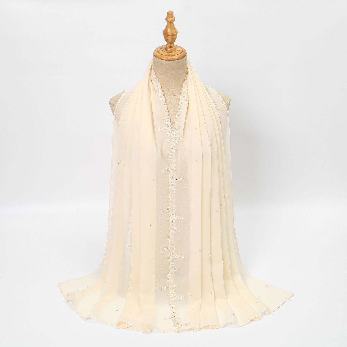 VE163  Plain Embroidered Rhinestone Pearl Chiffon Hijab