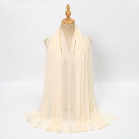 VE163  Plain Embroidered Rhinestone Pearl Chiffon Hijab