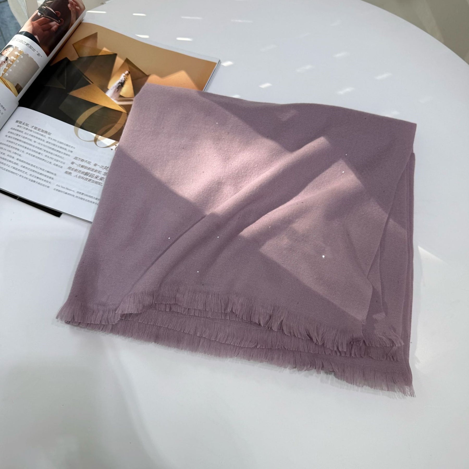 JM001  Plain Starry Hotfix Rhinestone Polyester Tassel Scarf