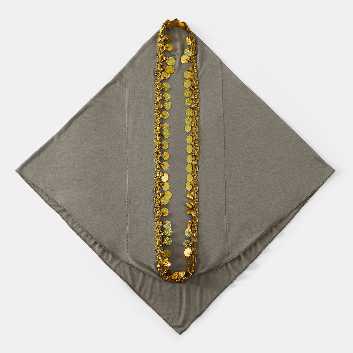 SW135  Plain Crystal Linen Round Gold Sequin Instant Hijab