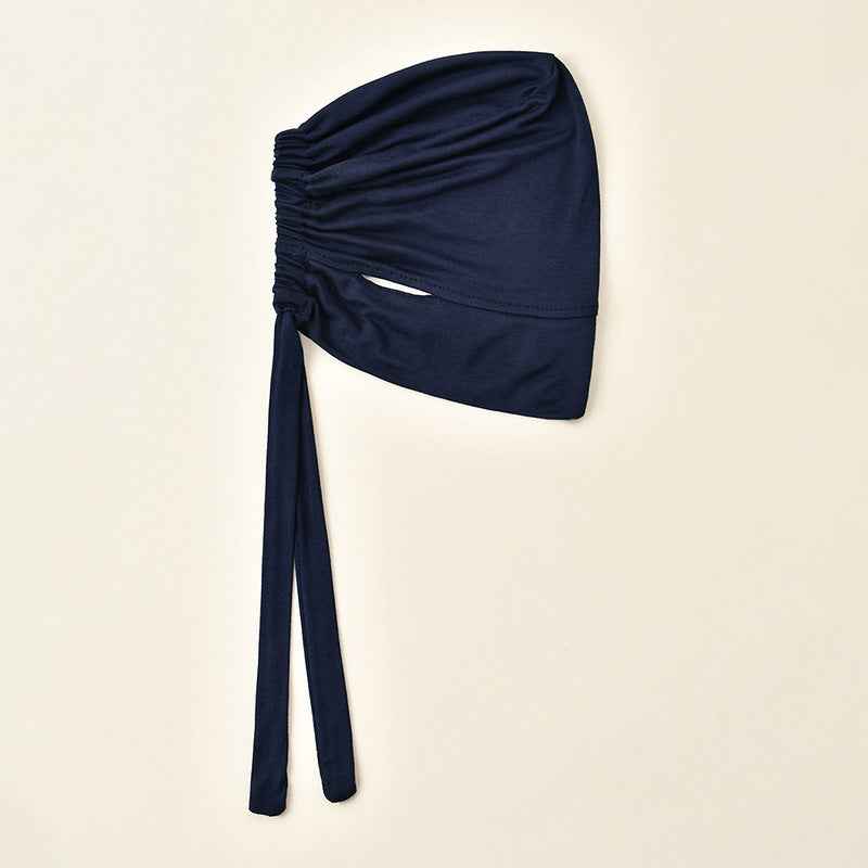 MSL139  Drawstring Plain Mercerized Cotton Hijab Cap - with Ear Openings