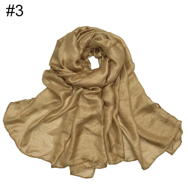 ND479 Linen Solid Color Faux Silk Soft Turban Shawl Scarf