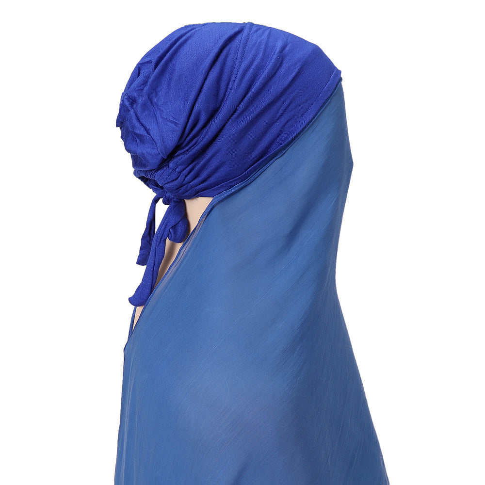 MSL355  Adjustable Cotton Jersey Muslim Cap+Island Satin Crepe Long Scarf