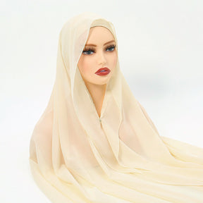 VS911 Solid Color Chiffon Hijab with Undercap Instant Hijab and Magnet Buckle, Anti-Fall All-Match Scarf
