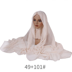YZ136  Solid color pearl chiffon hijab and base hat combination