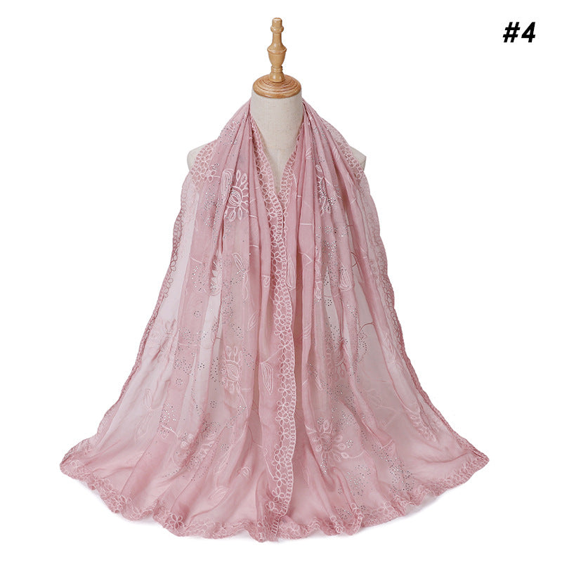 MSL231  Plain Polyester Embroidered Rhinestone Hijab