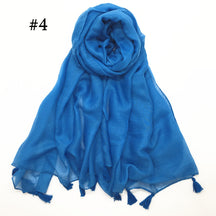 ND06  Plain Polyester Flat-Finish Tassel-End Hijab