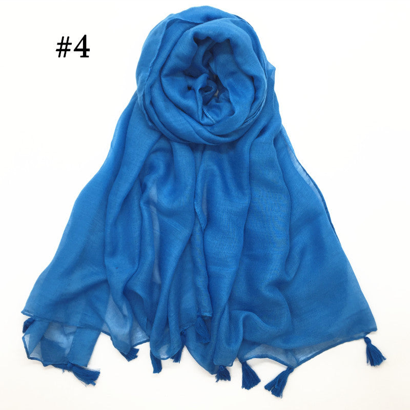 ND06  Plain Polyester Flat-Finish Tassel-End Hijab