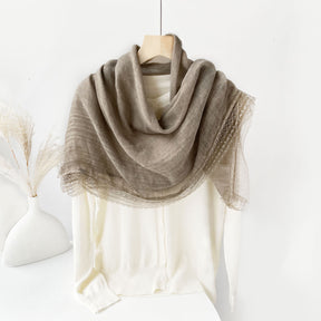 SS006  Plain Lightweight Lace Trim Polyester-Cotton Square Scarf