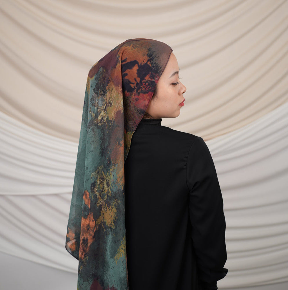 FZ001  Imitation silk double-sided oozing tie-dyed Muslim hijab