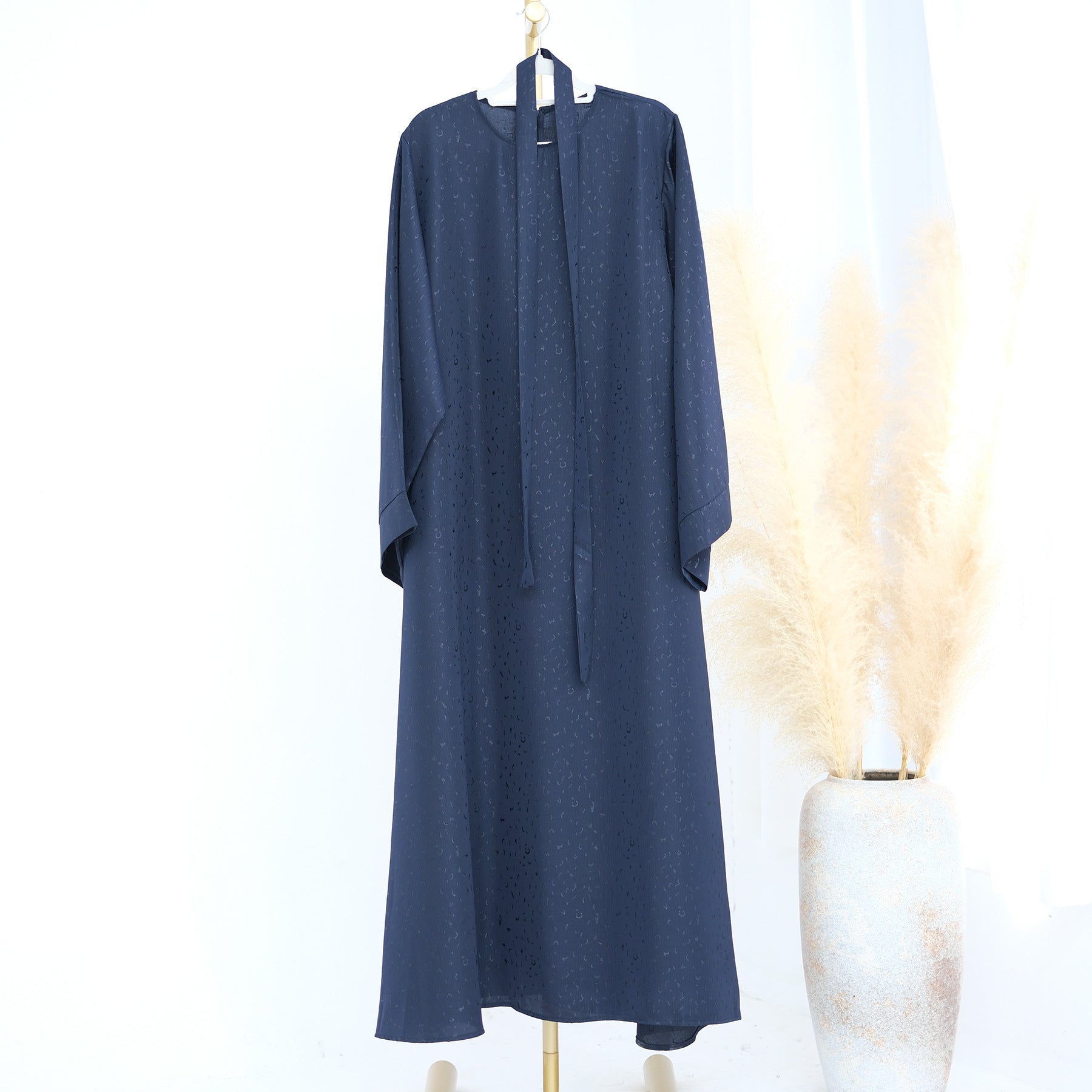 LRDB010+LRDB011  Fashion Print Elegant Cardigan Dress with Hijab Two-Piece Set