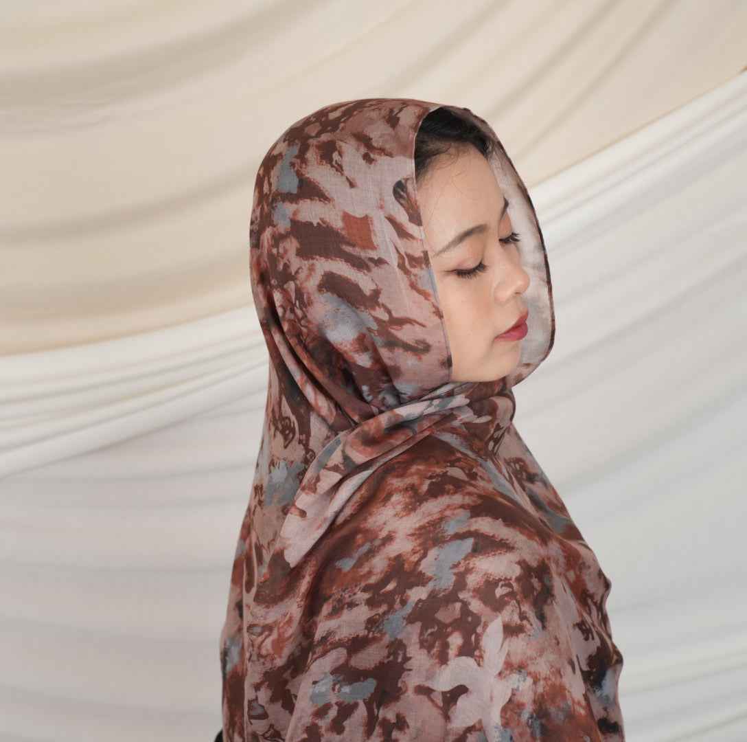 MD017  Modal Polyester Cotton Blend Floral Tie-Dye Single-Needle Hijab