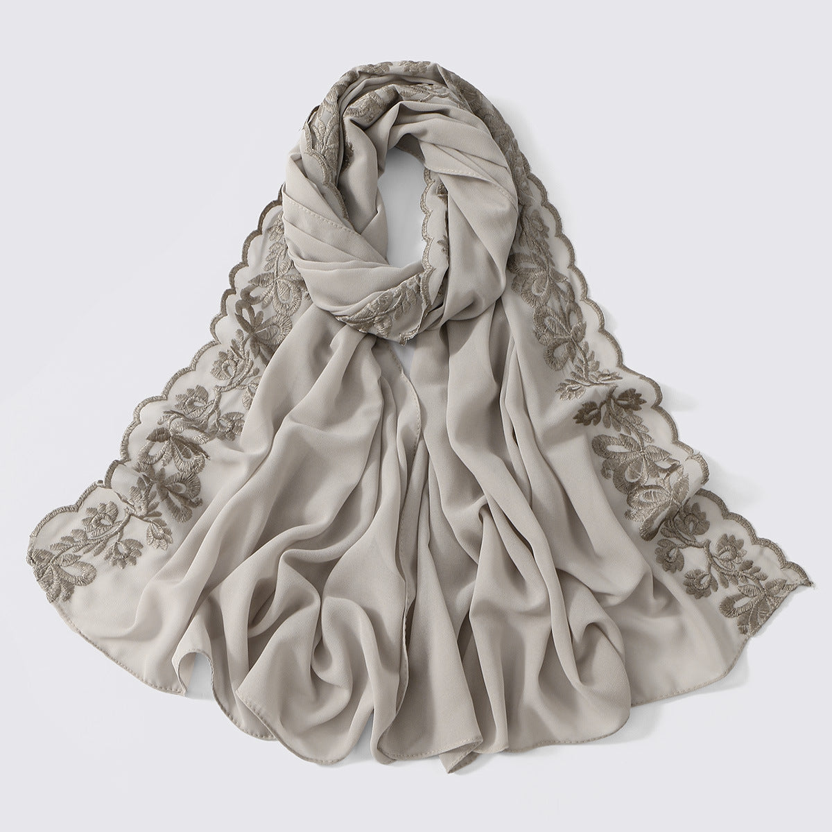 VE139  Stylish Butterfly Embroidered Chiffon Hijab