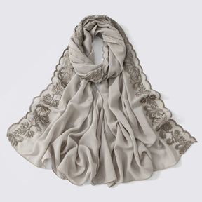 VE139  Stylish Butterfly Embroidered Chiffon Hijab