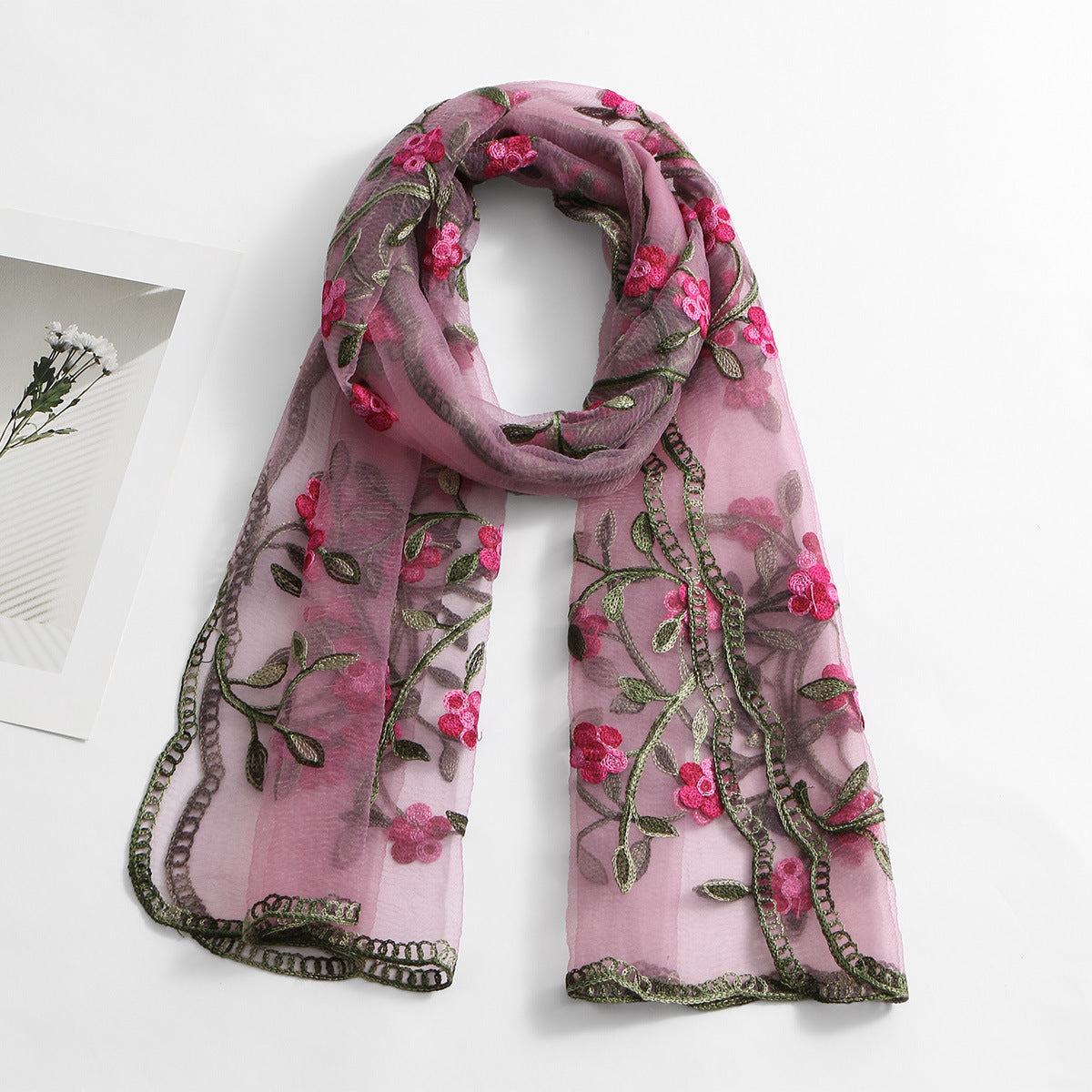VE154  Nylon Embroidered Breathable Lightweight Hijab