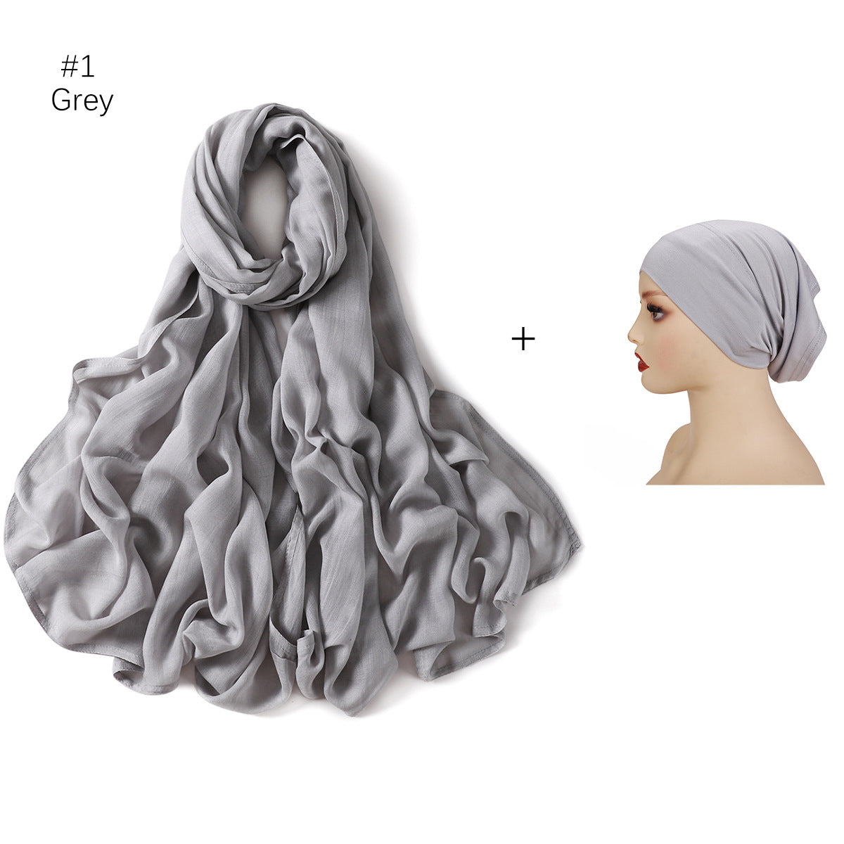 YZ235  Wide Edge Thin Modal Large Size Hijab/Scarf With Cap Set